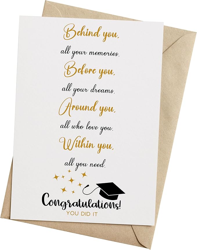 Graduation Card for Him Her, Cute Graduation Gift for High School College Grad, Behind You Before You Around You Within You Gift- 5x7 inch Folded Card include Envelope, Sticker - Blank Inside by PICCAFI