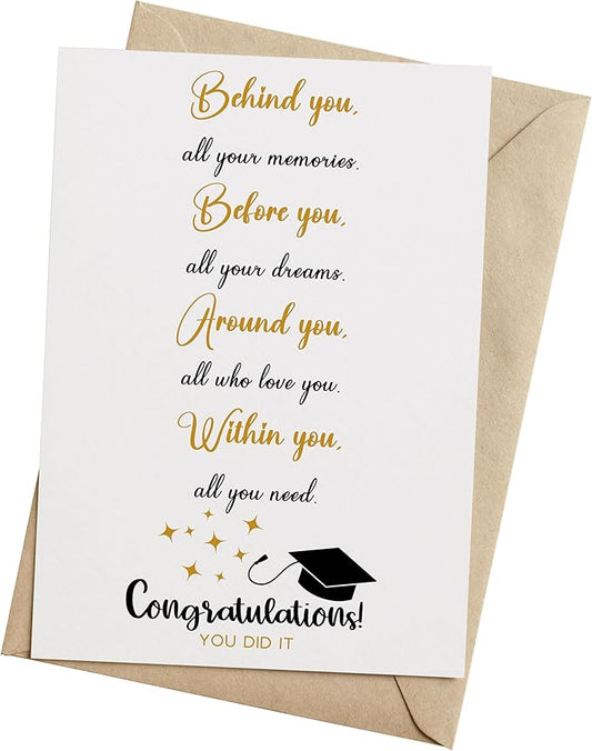 Graduation Card for Him Her, Cute Graduation Gift for High School College Grad, Behind You Before You Around You Within You Gift- 5x7 inch Folded Card include Envelope, Sticker - Blank Inside by PICCAFI