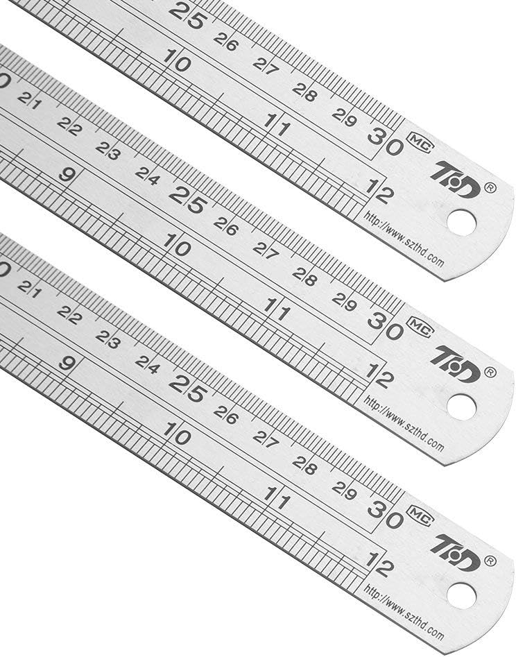 ZZTX Metal Straight Edge Ruler Set - Stainless Steel 12 Inch Rulers - Bulk 2 Pack