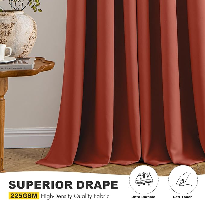 MIULEE Burnt Orange Blackout Curtains for Bedroom Living Room 84 Inches Long 2 Panels, Thermal Insulated Room Darkening Drapes Solid Grommet Top Noise Reduction Terracotta Rust Fall Window Treatments