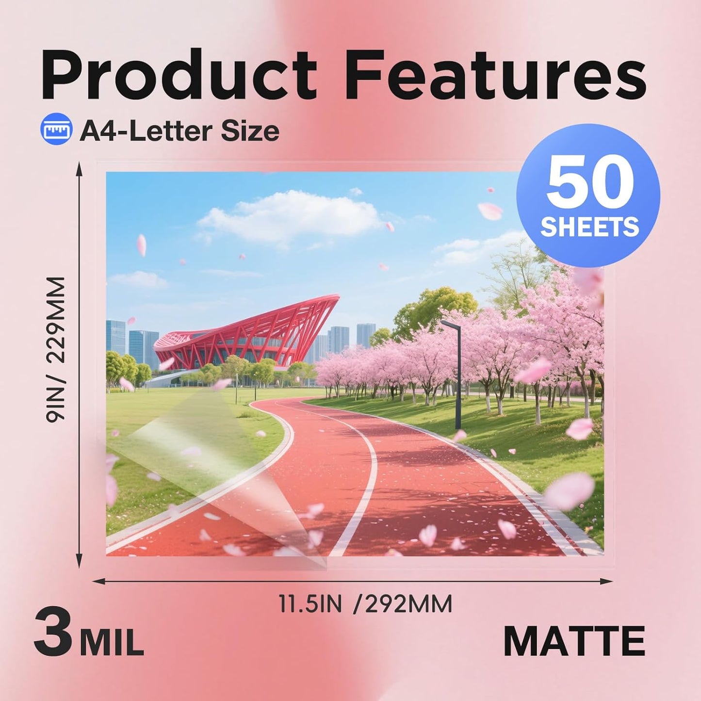 Matte Laminating Sheets 9 x 11.5 Inches, 3 Mil Thick, 50 Pack,Clear Anti-Glare 8.5 x 11 Matte Thermal Laminating Pouches for Letter Size (50)