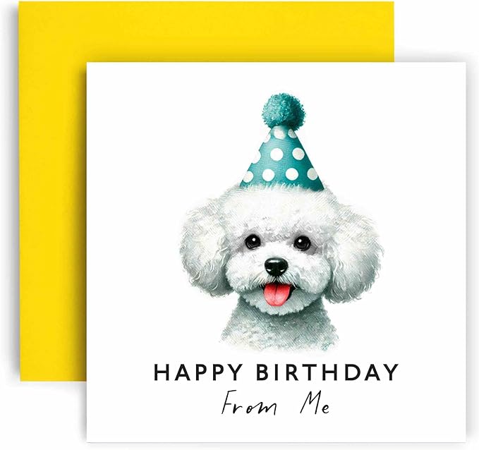 Huxters Birthday Card from the Dog – Bichon Frise - Happy Birthday to Dog Mum and Dog Dad – Birthday Card from the Dog to Friends Family First Birthday (Bichon Frise)