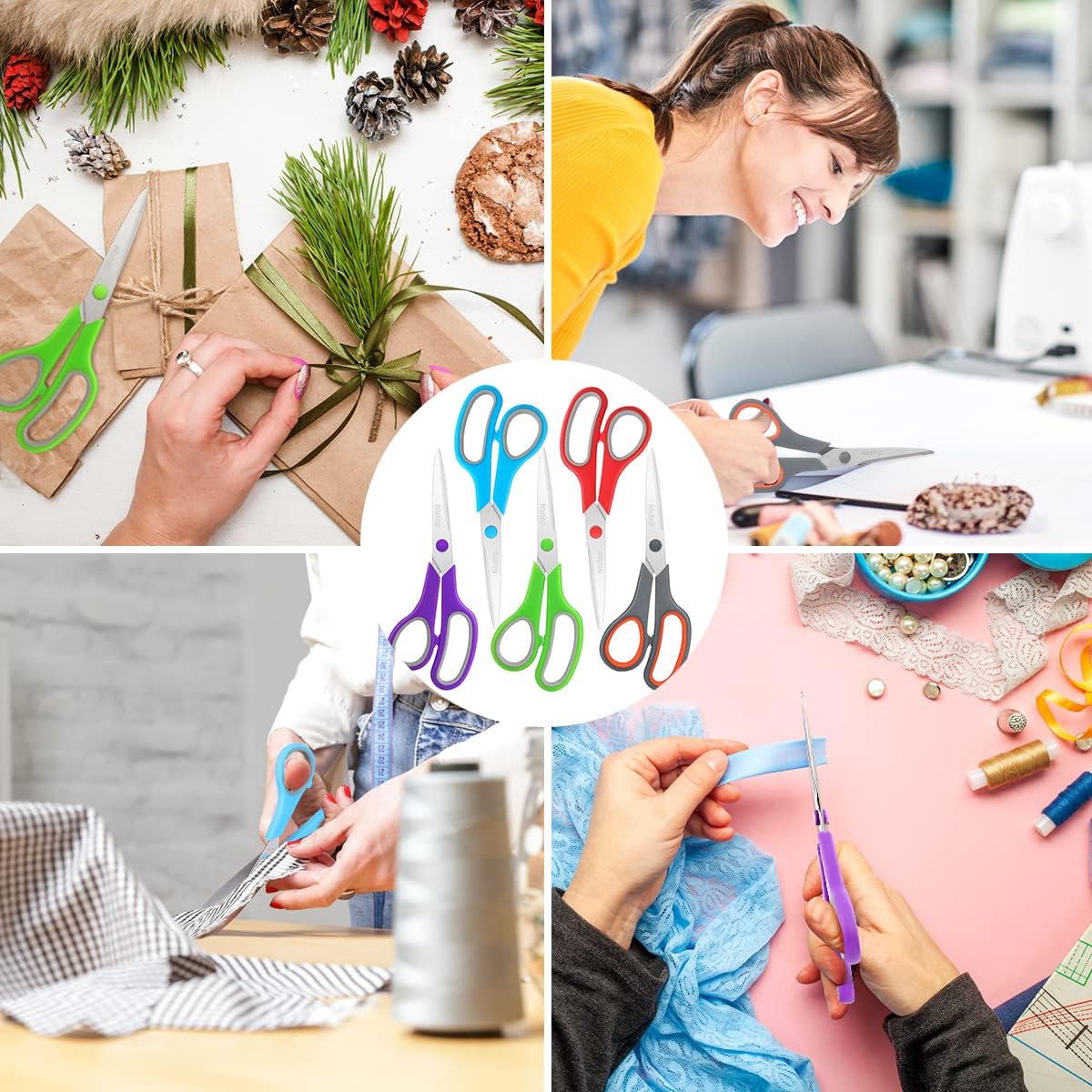 Scissors Bulk Set of 50-Pack, Niutop 8" Multipurpose Sharp Sewing Craft Fabric Scissors for Office Home High/Middle School Student Office Teacher Art Supplies, Soft Comfort-Grip Right/Left Handles