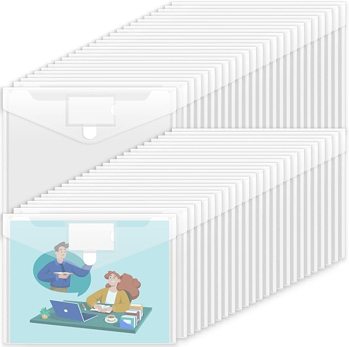 Sooez 50 Pack Plastic Envelopes File Folders, Clear