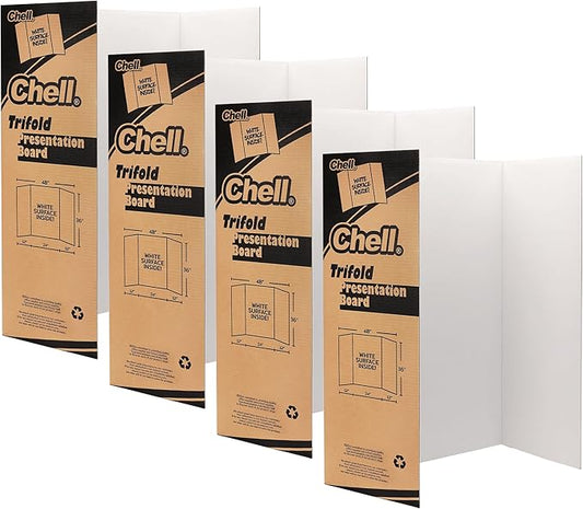 Chell 36" x 48" Large Trifold Poster Board, 4 Pack, White Corrugated Project Boards for Science Fair, School Projects, Event Displays and Business Presentations