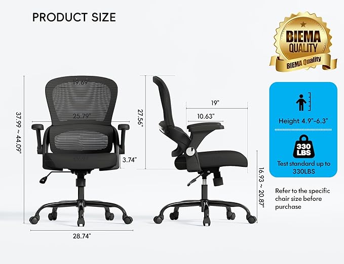 TRALT Office Chair - Ergonomic Office Chair with Back Support, Home Office Desk Chairs, 330lbs Wide Seat Big and Tall Office Chairs, Comfy Desk Chair for Work, Study, Office, Gaming (Black)