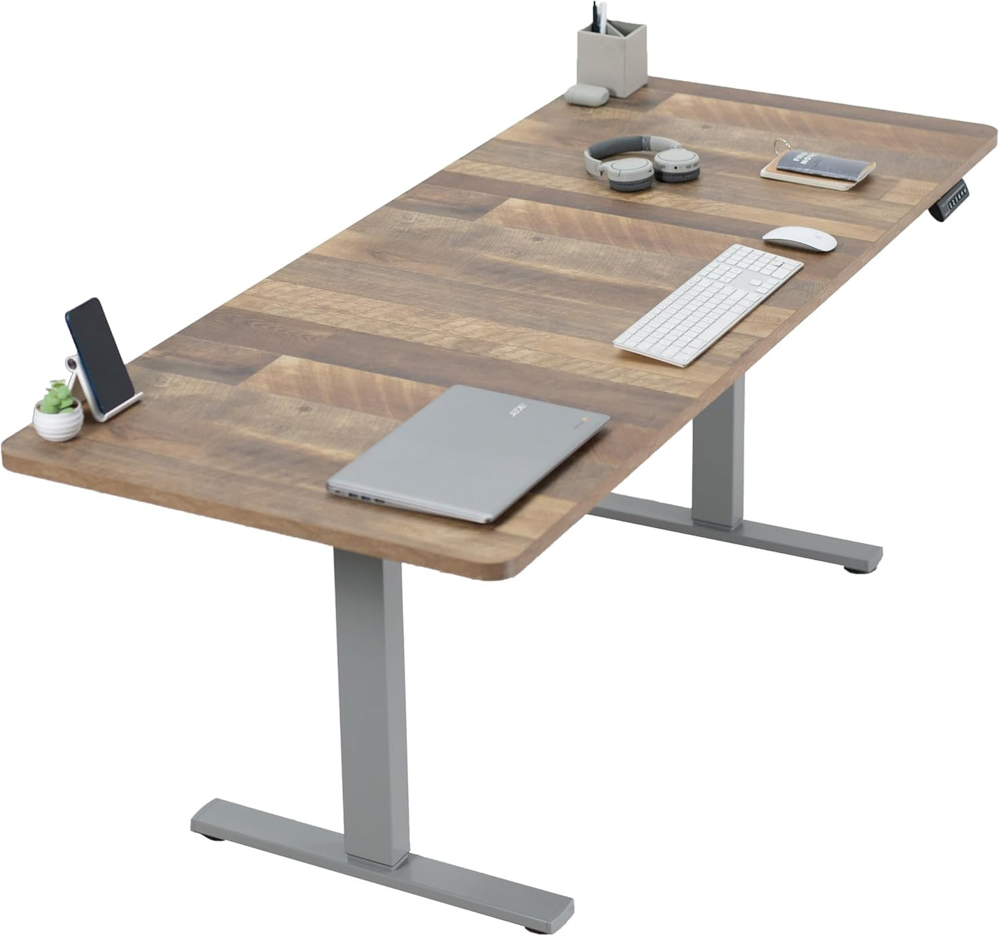 VIVO Electric 71 x 30 in Standing Desk, Memory Height Adjustment, 1B Series, Reclaimed Wood Top Gray Frame, DESK-KIT-1G7P