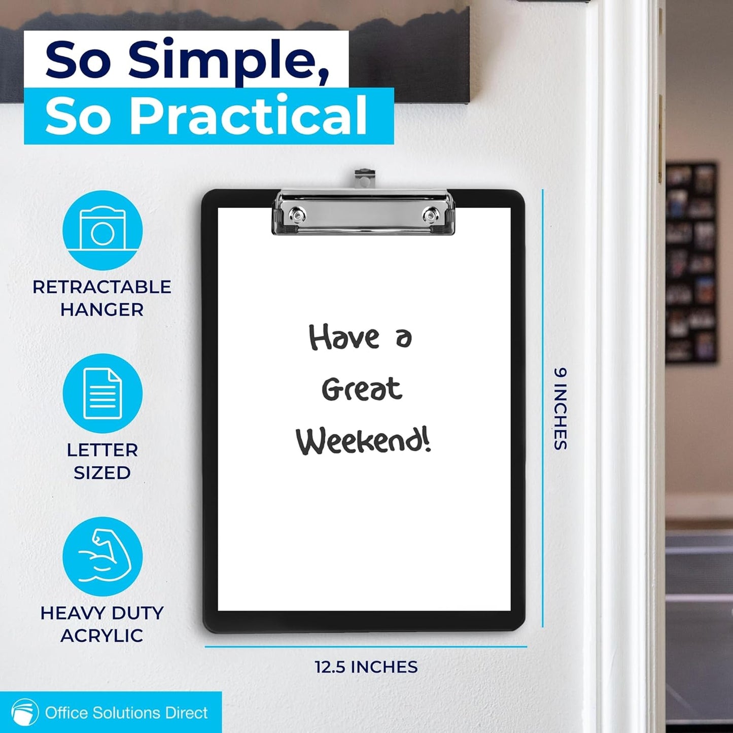 Black Plastic Clipboards (Set of 12) Multipack - 12.5x9 Inch Clipboard Holds 100 Sheets, Low Profile | Colored Acrylic Clip Boards in Bulk for Kids & Professionals