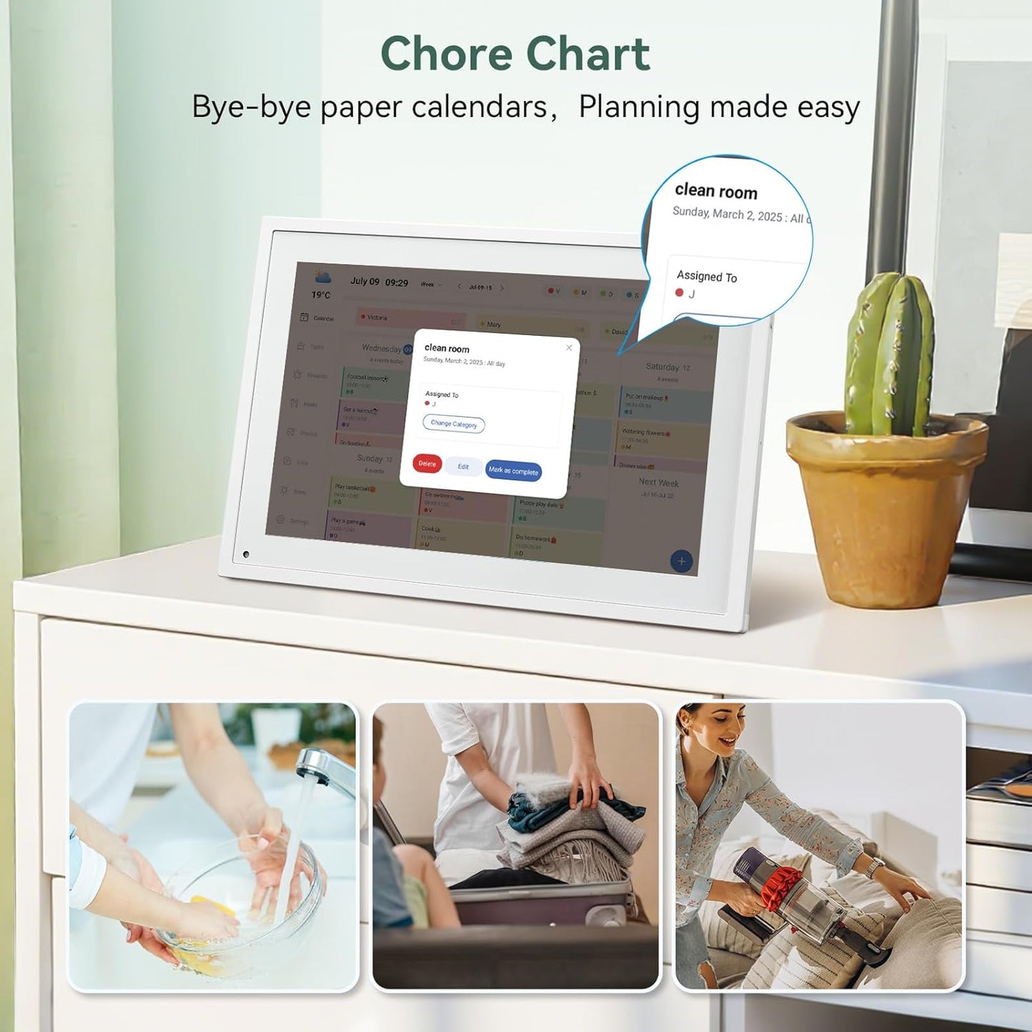 10.1 Inch WiFi Digital Calendar, Smart Touchscreen Interactive Display for Family Schedules Chore Chart, Meal Planner, To Do List, Smart Sync Switchable Digital Photo Frame w/Desk Stand