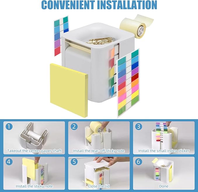 5-in-1 Note Box Refill - Self-Adhesive Notebook with Color Index Label - for consumables Filling Inside The Desktop Note Holder