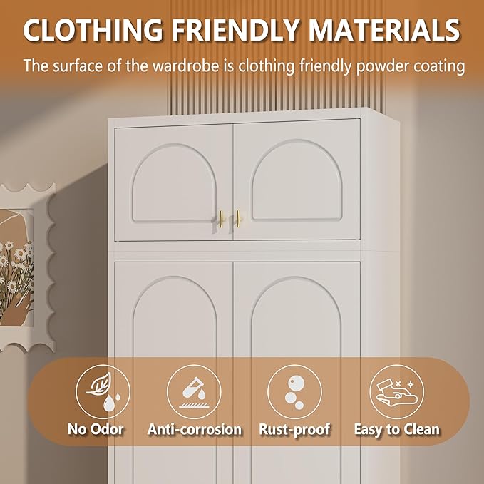 Metal Wall Cabinet, Upper Cabinet for Wardrobe, Small Overhead Storage Cabinet for Bedroom, Living Room, White, 18" D x 32" W x1 5" H - Assembly Required