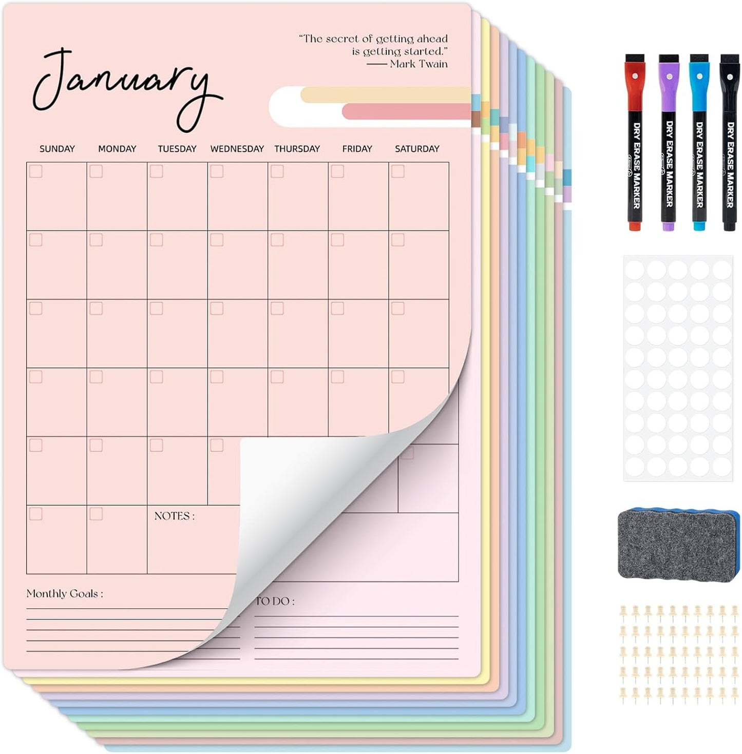 Ospelelf Undated Dry Erase Wall Calendar 12 Month, 12" x 17" Laminated Calendar Monthly Office Calendar 2025, 12 Sheets