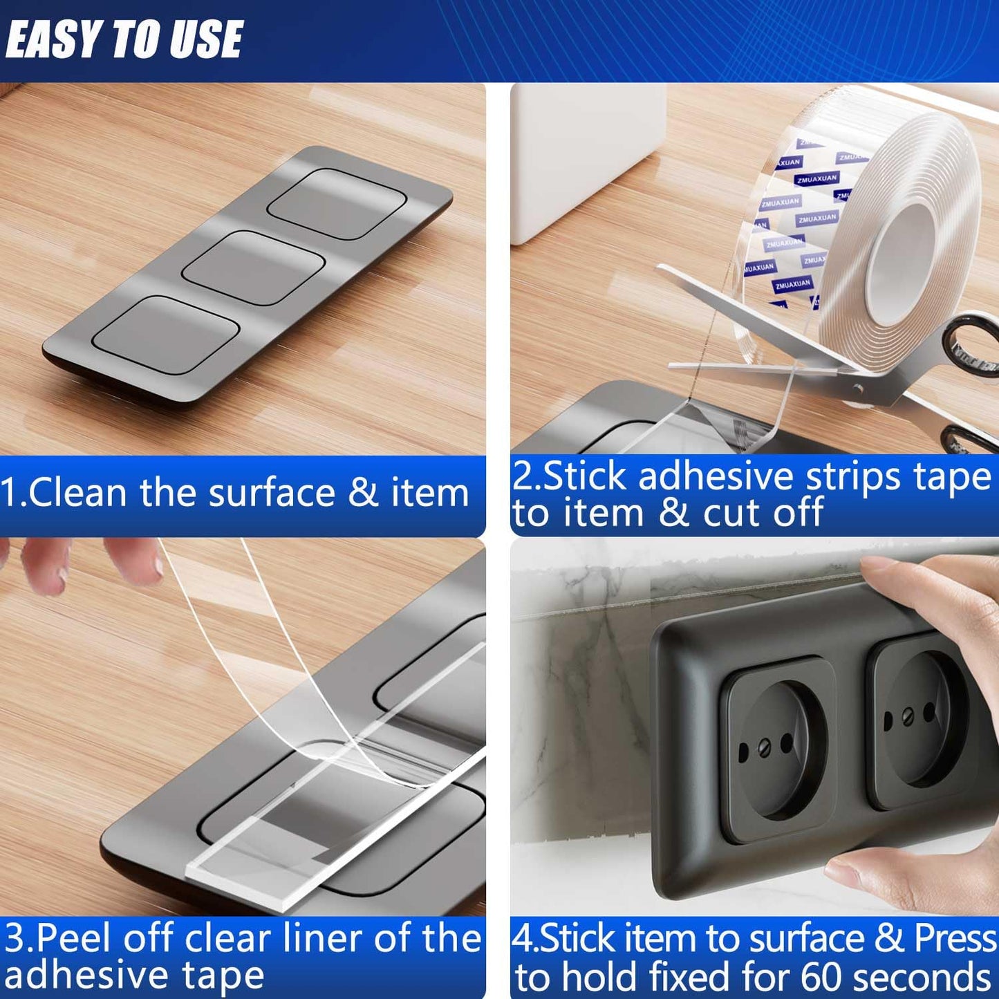 10 Rolls-9.85 FT Double Sided Mounting Tape Heavy Duty Removable,Clear Thick Nano Tape Adhesive Reusable,Wall Poster Picture Hanging Strips Putty, Sticky Tack Gel Glue for Hangers,Photo