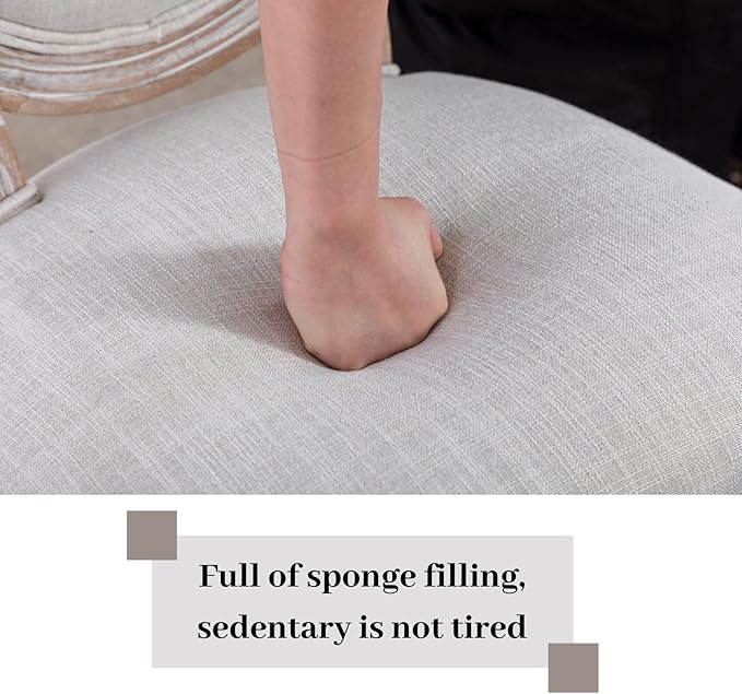 LukeAlon Vintage Linen Office Chair, Adjustable Height Swivel Task Chair with Wood Frame Armless Desk Chair with Wheels Upholstered Round Back Vanity Chair for Home Office Study Room, Beige