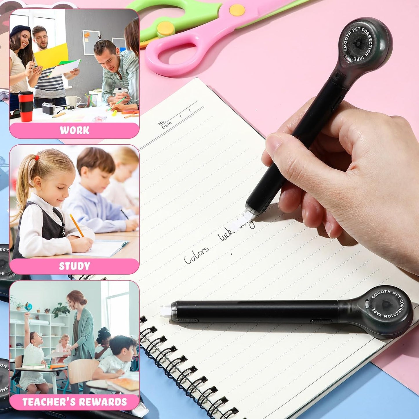 10 Pack Correction Tape Pen Correctional Ink Tape Push Pull Protective, Easy to Use Applicator for School Office Supplies, 0.2 x 236 Inch(Black Color)