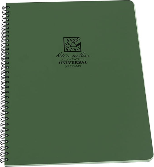 Rite in the Rain Weatherproof Side Spiral Notebook, 8.5" x 11", Green Cover, Universal Page Pattern (No. 973-MX)