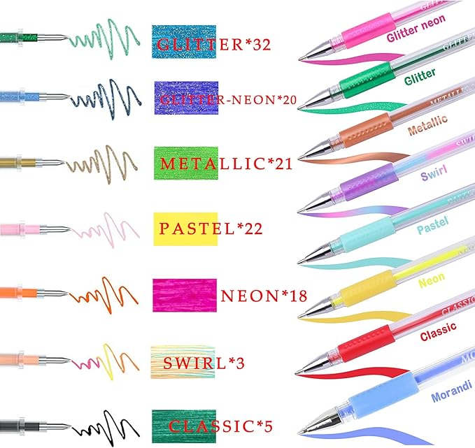 264 Pack Gel Pens Set,132 Colored Gel pen with 132 Refills 100% More Ink, Include Glitter Metallic Pastel Neon Morandi Gel Pens for Adults Coloring Books Drawing Crafts Bullet Journaling