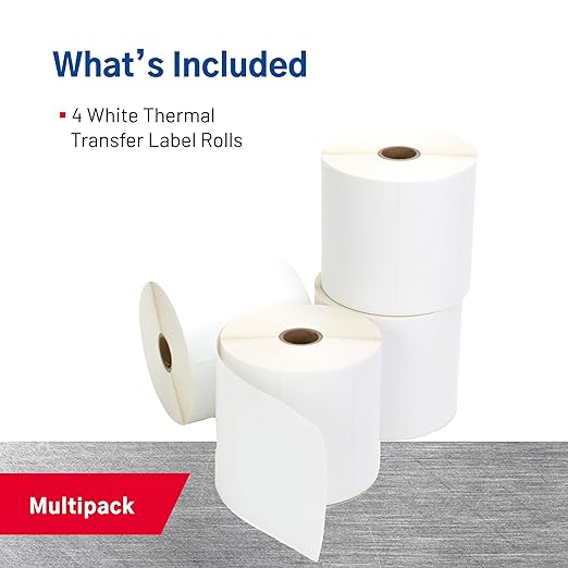 TSC Thermal Label Transfer Paper for Printers, Stickers and Labels for Postage, Receipts, Retail, Business, 4" Width x 2" Length, 1" Core, 5" Outer Diameter, White, 1250 Labels Per Roll, 4 Rolls