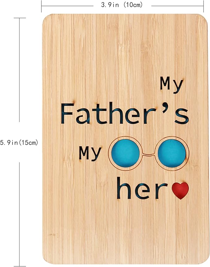 My Father My Hero Wooden Birthday Card for Dad,Thank you Card for Father,Unique Dad Cards for Papa,Fathers Day Cards for Grandpa Olddad