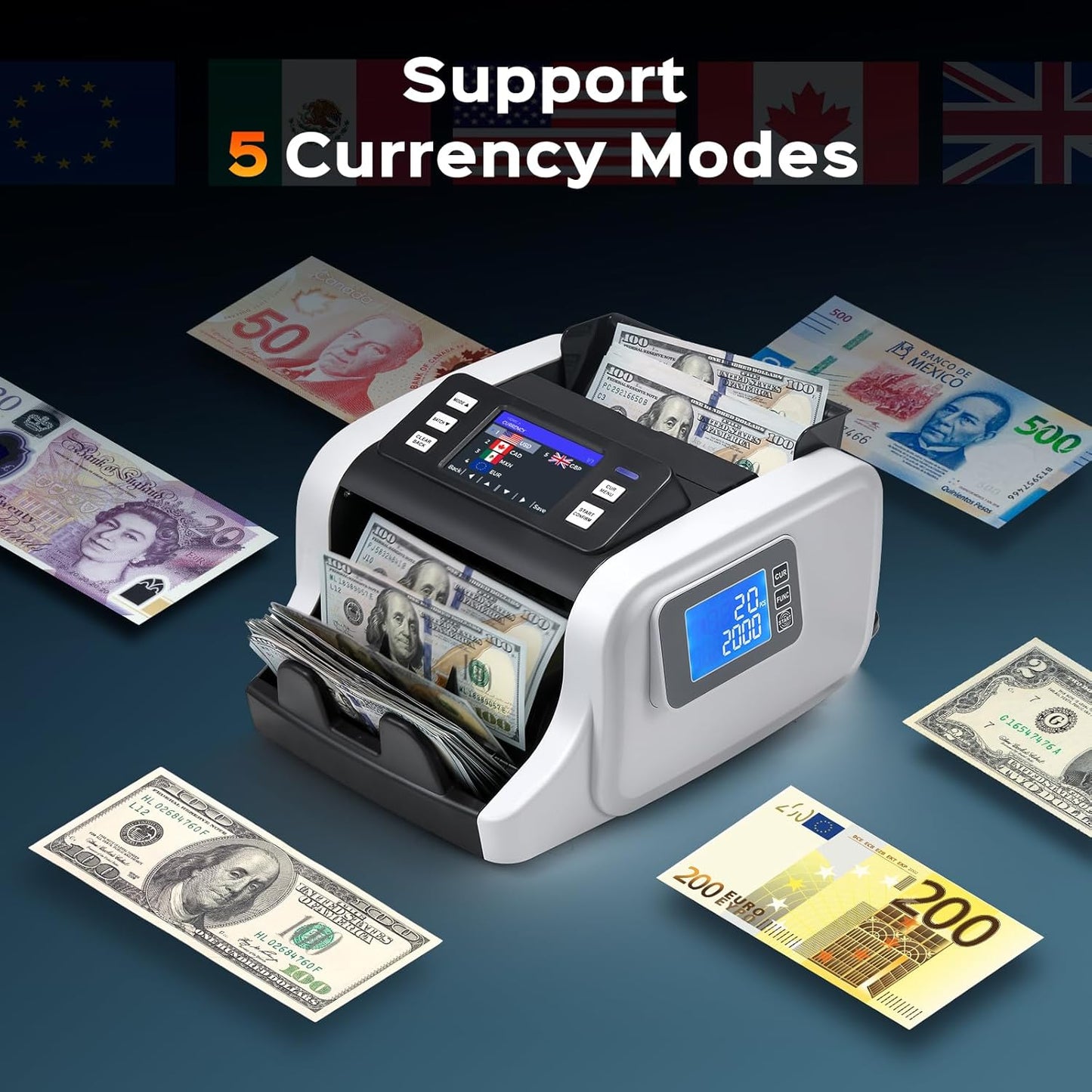 Bonvoisin Money Counter Machine Mixed Denomination, Cash Counter Machine with Counterfeit Detection, Bill Counter with Batch, ADD and Count Mode