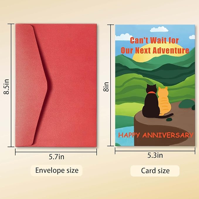 Funny Cat Anniversary Card Gift for Him Her, Happy Anniversary Card for Cat Lover, Romantic Cat Love Card for Boyfriend Girlfriend, Can't Wait for Our Next Adventure