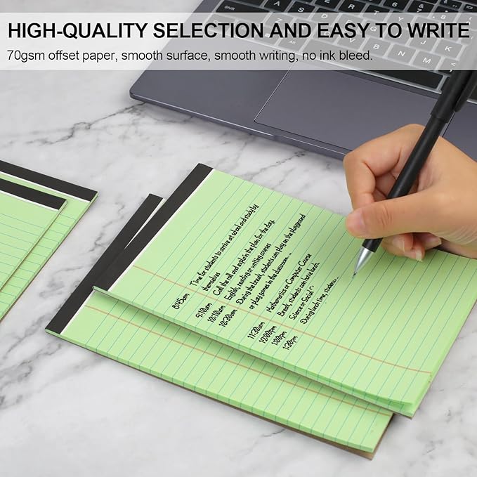 Utron 6 PCS Small Legal Pads 5x8 Green, Narrow Ruled Small Note Pads 5x8, Micro Perforated Writing Pad, College Ruled Legal Notepads 5x8 for Study, Office, To-Do Lists(30 Sheets/Small Notepad)