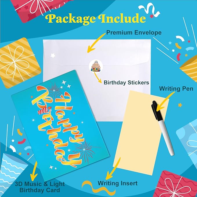 3D Pop-Up Birthday Card with LED Lights & Blowable Candle – Interactive Music Greeting Card for Women, Men, Kids Green