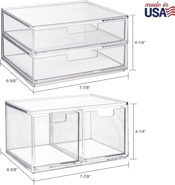 STORi Chloe Space-Saving Clear Drawer Organizer (4 Drawer Set) Sort Office, Kitchen, Beauty Supplies, Makeup, Pens, Jewelry, Stationary, Made in USA