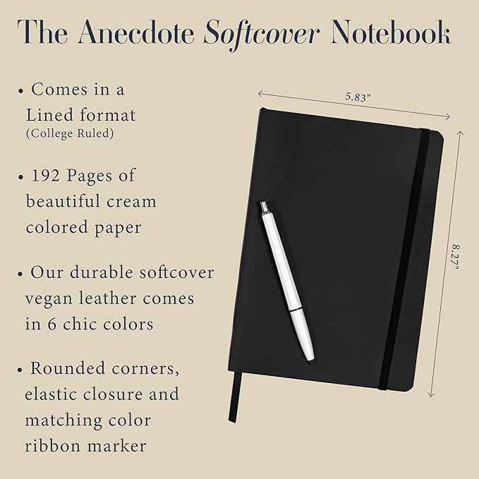 Softcover Ruled Journal with Thick 80 gsm Lined Cream Paper A5 size (8.3 inches x 5.4 inches) - Daily Writing Notebook Journal for Travel, School and Office Use - Diary Journal for Women and Men - Black