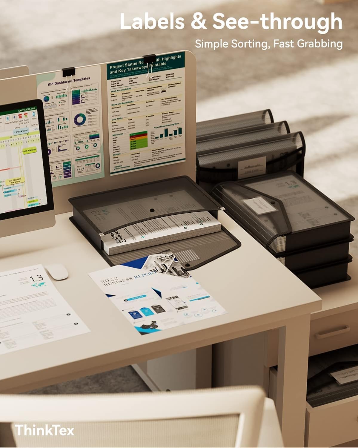 ThinkTex Plastic Expanding File Folder, Transparent envelopes with Snap Closure, Home &Office&School & Hospital No Dividers, Large Capacity, Clean envelopes, Fit Letter/A4 Size - 10 Pcs