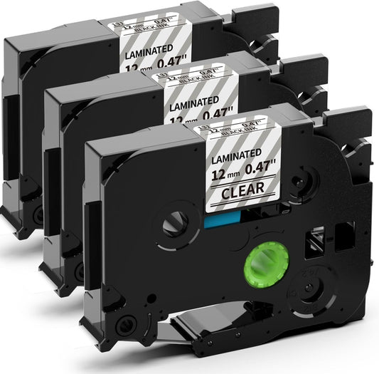 Label KINGDOM TZe-131 Clear Label Tape Compatible with Brother Label Maker Tape Clear TZe131 TZe TZ Tape 12mm 0.47 Laminated Clear P Touch Tape 1/2" Use for Brother PT-D210 PT-D200 PTH110, 3-Pack