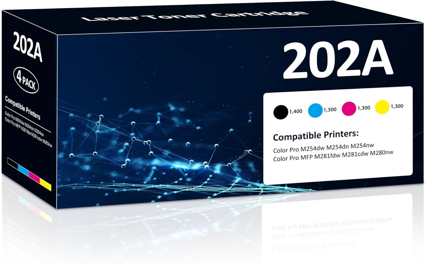 202A Toner Cartridges 4 Pack Compatible for Color Laserjet Pro M281fdw Reaplacement for HP202A Set High Yield with M254dw M254nw MFP M281cdw M280nw M281fdn Printer (Black/Cyan/Magenta/Yellow)