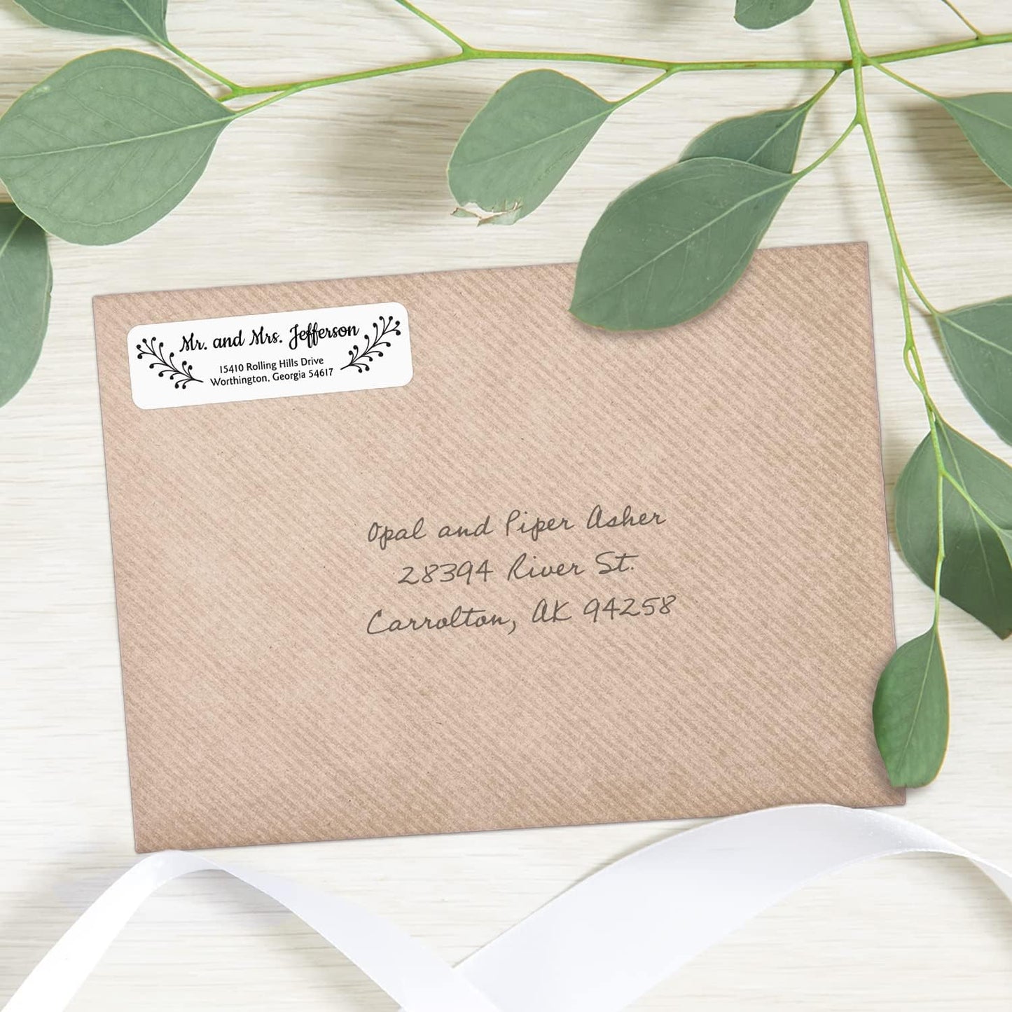 Modern Black and White Rolled Address Labels / 250 Personalized Return Address Labels/Designer Address Stickers in Elegant Plastic Dispenser