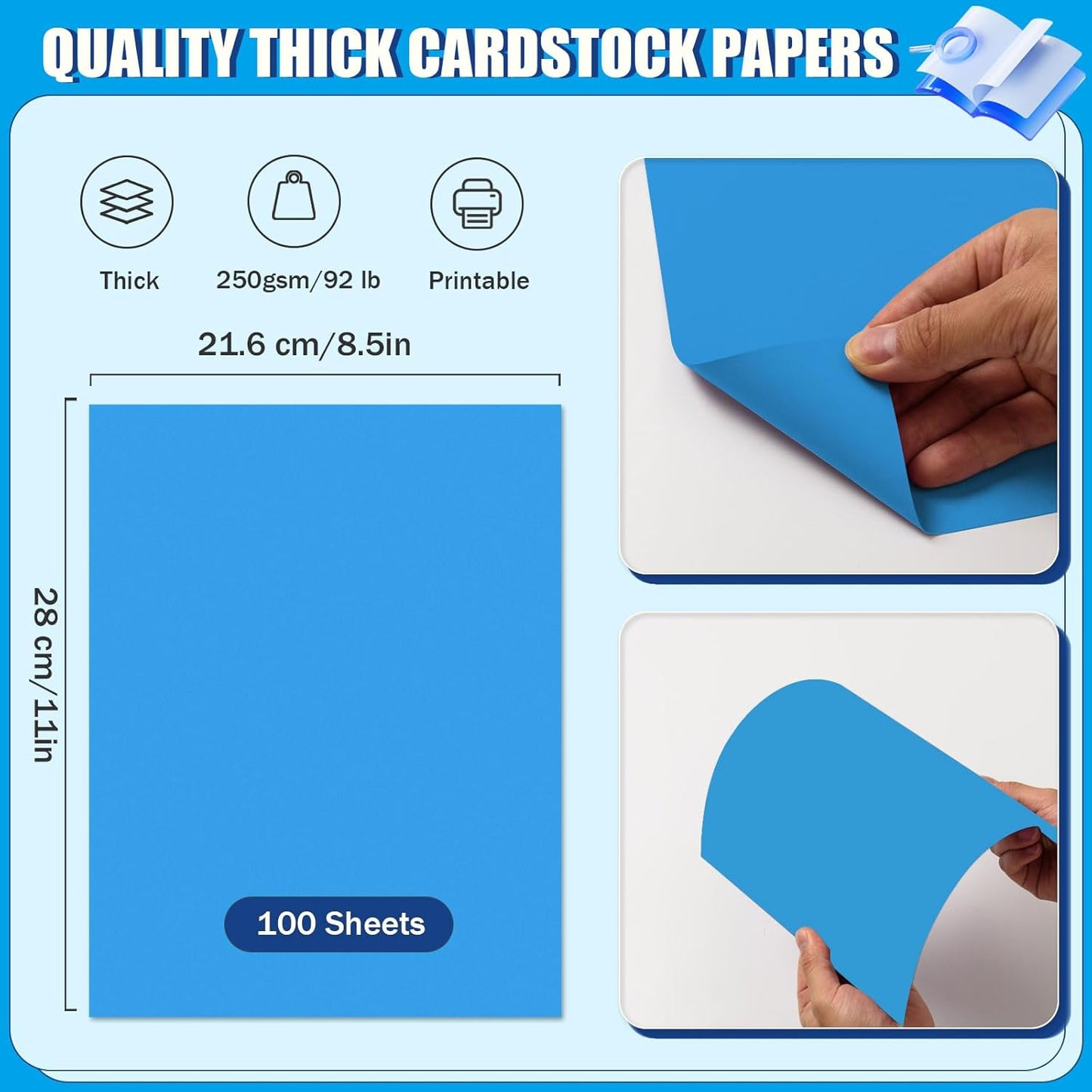 MixTeach 100 Sheets Sea Blue Cardstock 8.5 x 11 Inch Thick Cardstock Paper, 250gsm/92lb Double Sided Sea Blue Cardstock Printer Paper for Cards Making Crafts Scrapbook Invitations Drawing Printing