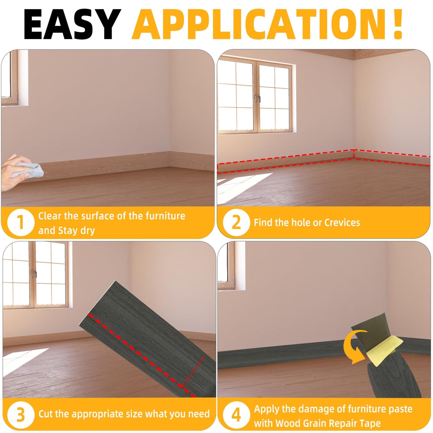 GSCIT Club Wood Grain Repair Tape, 2.4 inch X 250ft Self Adhesive Dark Walnut Grain Repair Patch for Tables, Chairs, Baseboards, Doors, Windows, Floors, Handicraft DIY.