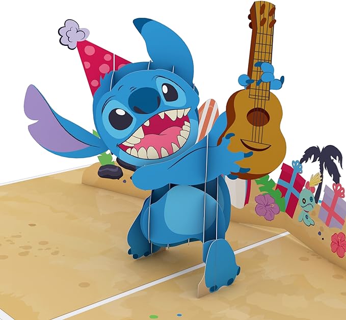 Lovepop Happy Birthday Pop-Up Card for Her and Him- 3D Disney Birthday Greeting Cards for Boys, Girls, Men, Women - It's Your Birthday - 5" x 7" Stitch Card - Blank Note Card & Envelope Included