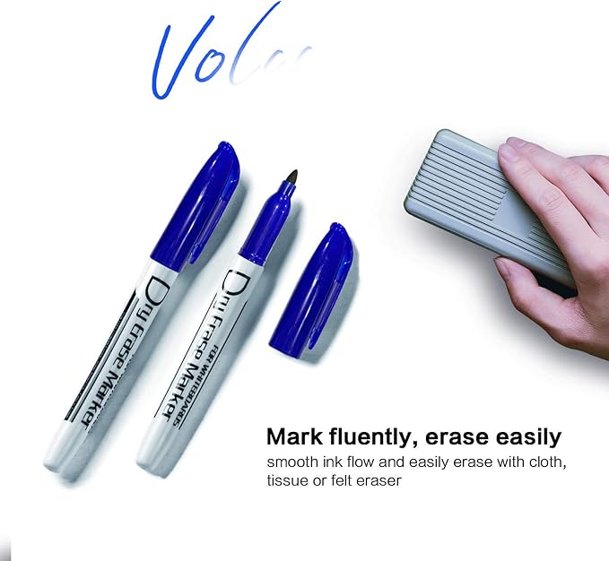 Volcanics Blue Dry Erase Markers Low Odor Fine Whiteboard Markers Thin Box of 12