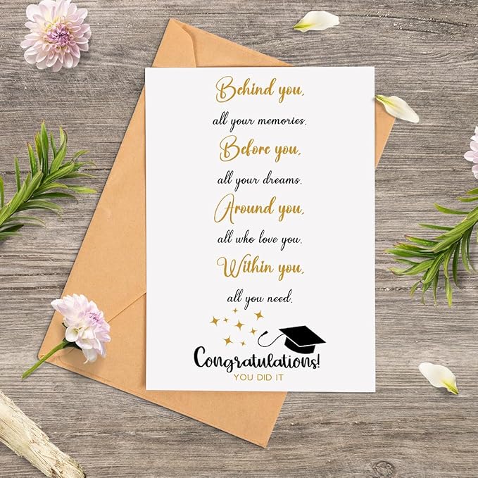 Graduation Card for Him Her, Cute Graduation Gift for High School College Grad, Behind You Before You Around You Within You Gift- 5x7 inch Folded Card include Envelope, Sticker - Blank Inside by PICCAFI