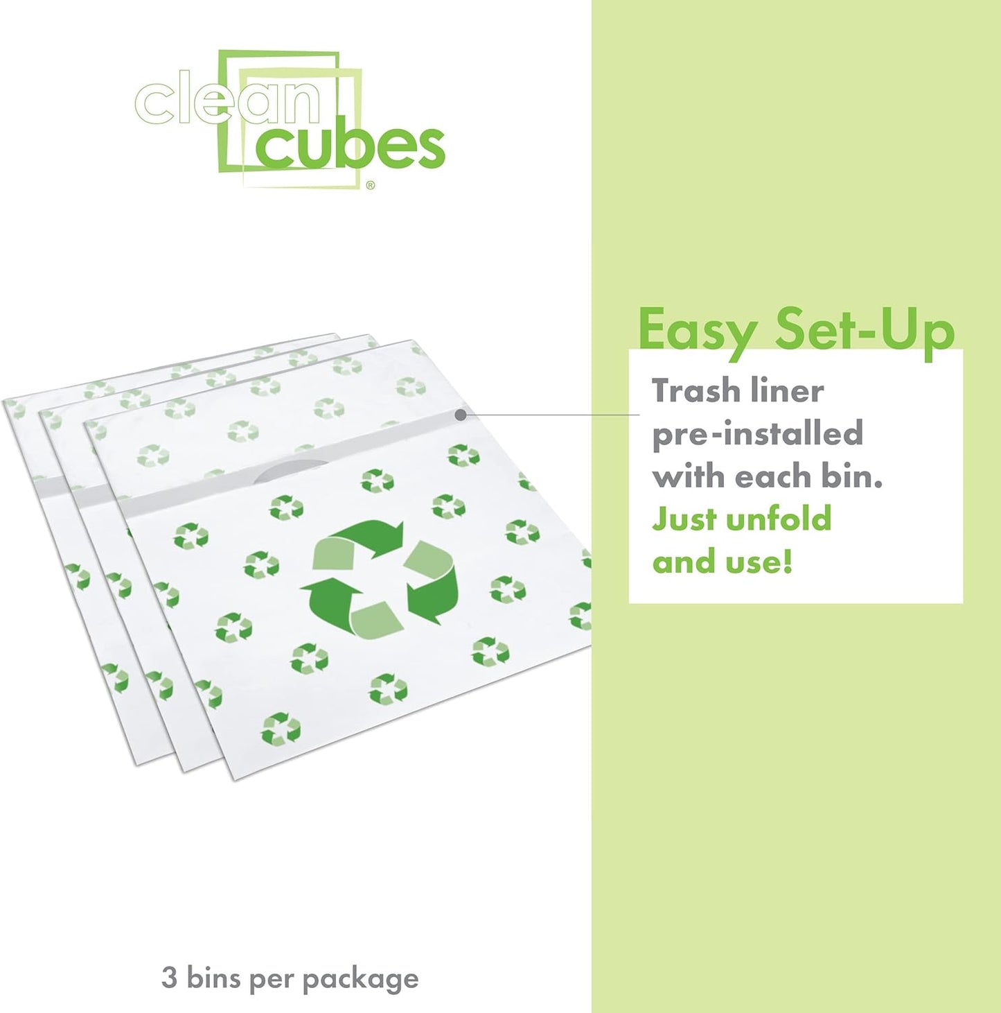 | 13 Gallon Disposable Trash Cans (3-Pack) with Fitted Trash Bags - Reusable Garbage and Recycling Bins for Parties, Events, and More (Recycle- 17" Height x 13.5" Width x 10" Depth)