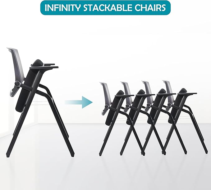 Conference Room Chairs, Folding Office Desk Chair with Lumbar Support and Sliding Armrest, Stackable Office Guest Chairs & Reception Chairs 20 Pack with Wheels