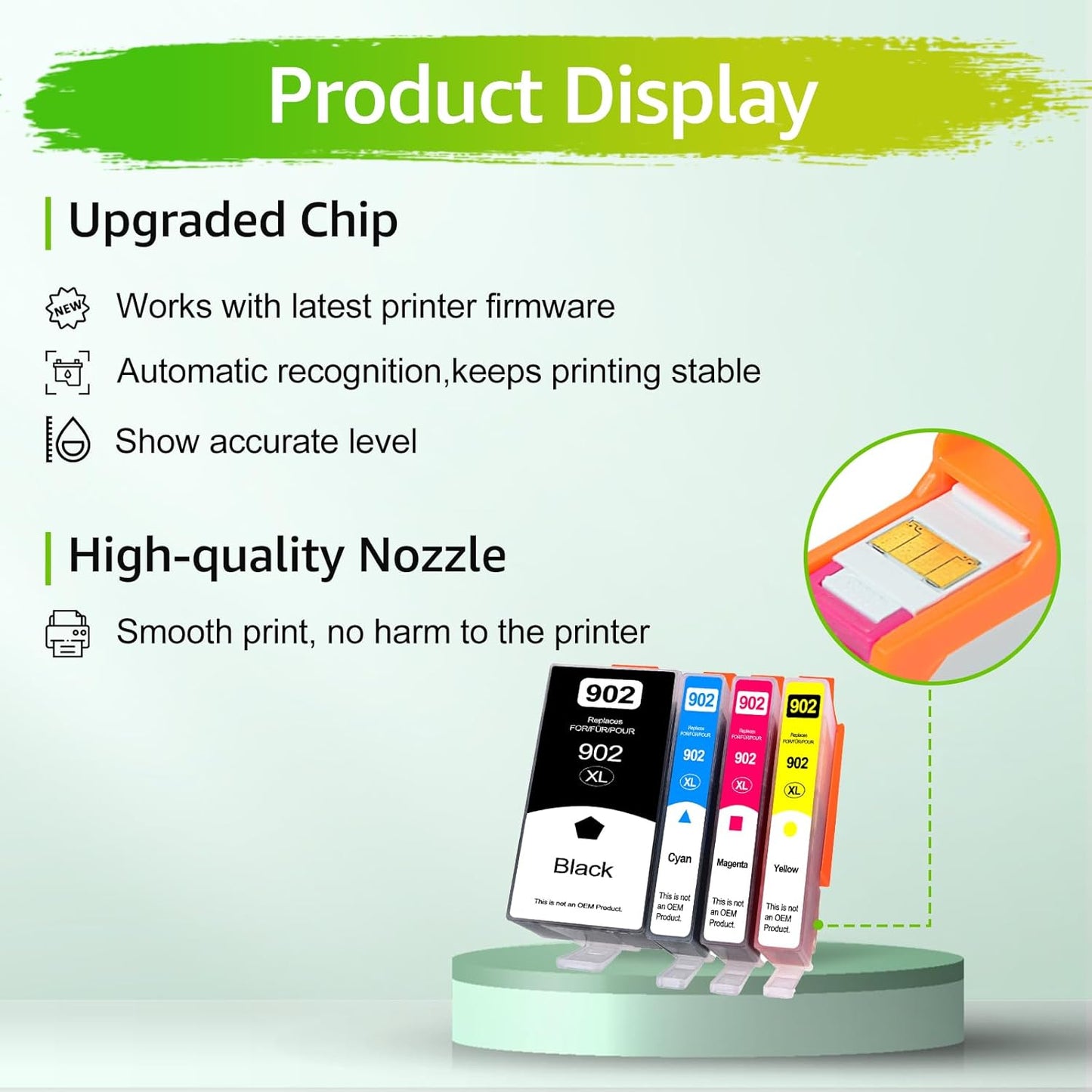 Upgraded 902XL Ink Cartridges Combo Pack Replacement for HP 902 902 XL Compatible with HP Officejet Pro 6968 6978 6970 Officejet 6950 6951 6962 Printer (1BK/1C/1M/1Y, 4 Pack)