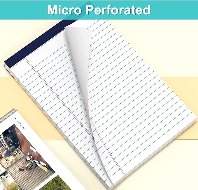 Legal Note Pads 5" x 8" College Ruled Small Writing Pads, 80gsm/21lb White Lined Paper, 30 Sheets per Notepad, 12 Pads per Pack, Perforated To Do List Legal Pads for Versatile Use