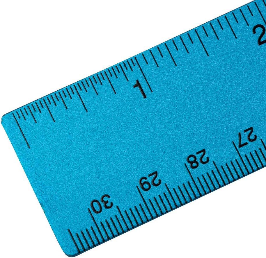 JAM PAPER Strong Aluminum Ruler - 12 Inch - Metal Ruler with Non-Skid Cork Backing - Blue Metallic - Sold Individually