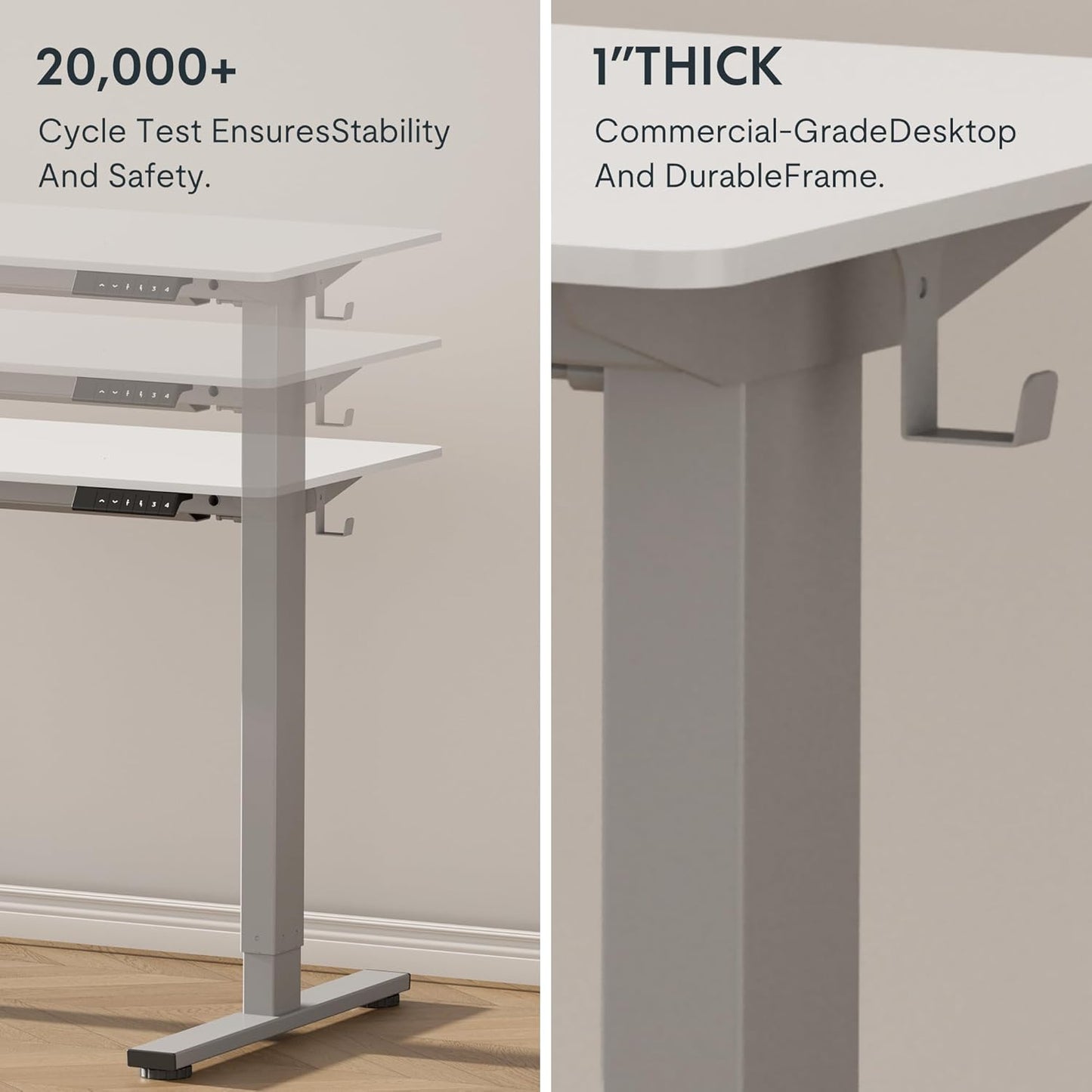 FLEXISPOT EN1 Whole-Piece Standing Desk, 40" x 24" Electric Height Adjustable Heavy Duty Steel Stand Up Desk (Black Frame + White Top, 2 Packages)
