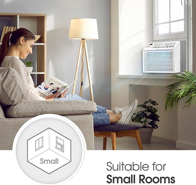 LG 6,000 BTU Window Air Conditioner, 115V, Cools 250 Sq.Ft. for Bedroom, Den, Living Room, Quiet Operation, with Remote, 2 Cooling & Fan Speeds, 2-Way Air Deflection, Auto Restart, White