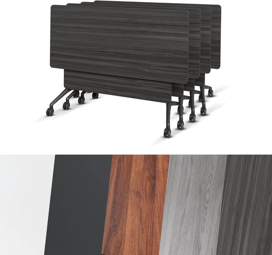 Conference Room Table, Folding Conference Tables,Thicken Grey Tabletop,Flip Top Wooden Seminar Meeting Room Table for Conference Room Offices (4, BlackWoodGrain, 70.8”)