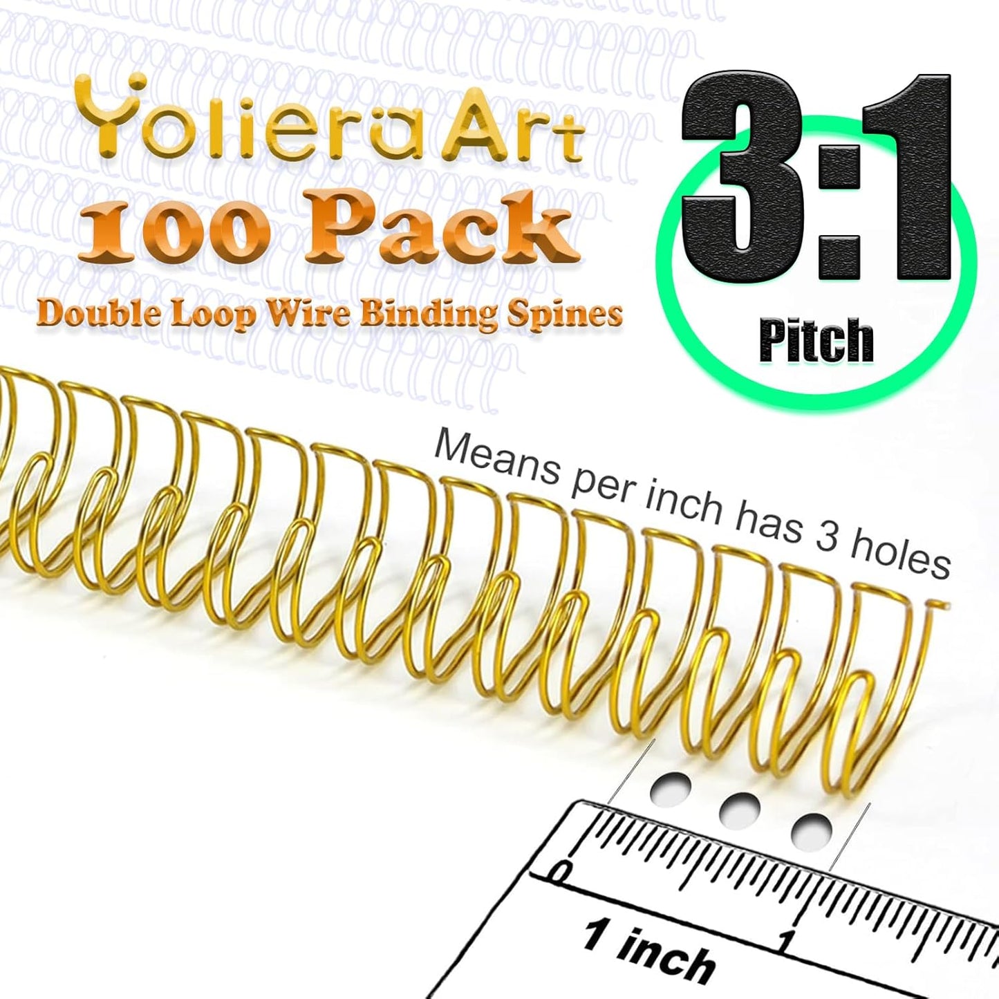 100 Pack Double Loop Wire Binding Spines, YolieraArt 1/4 Inch Spiral Binding Coils for Letter Size,Metal Bindings for Notebook Binder Machine (20 Sheet Capacity, 100P, 3:1 Pitch Twin Combs, Gold)