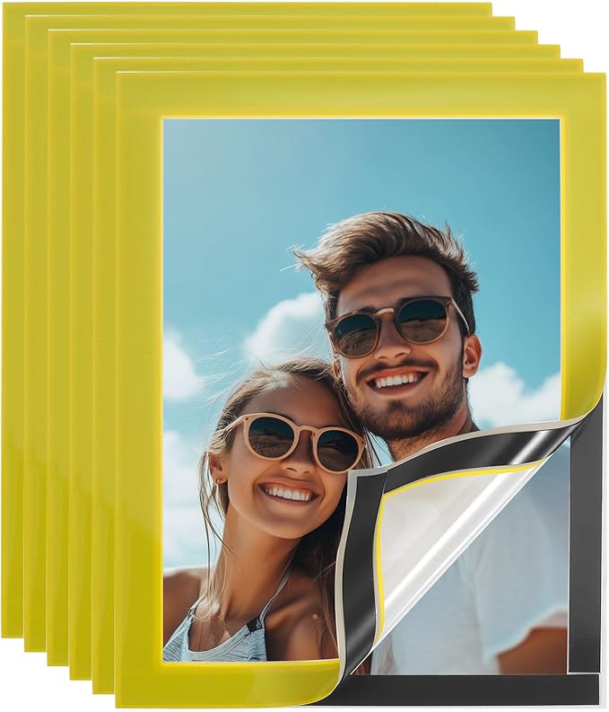 uxcell 6 Pcs Magnetic Sign Holder, 5" x 7" Self-Adhesive Magnetic Wall Signs Holder Magnetic Picture Frame Document Holder for Home Office Wall Window Displays, Yellow