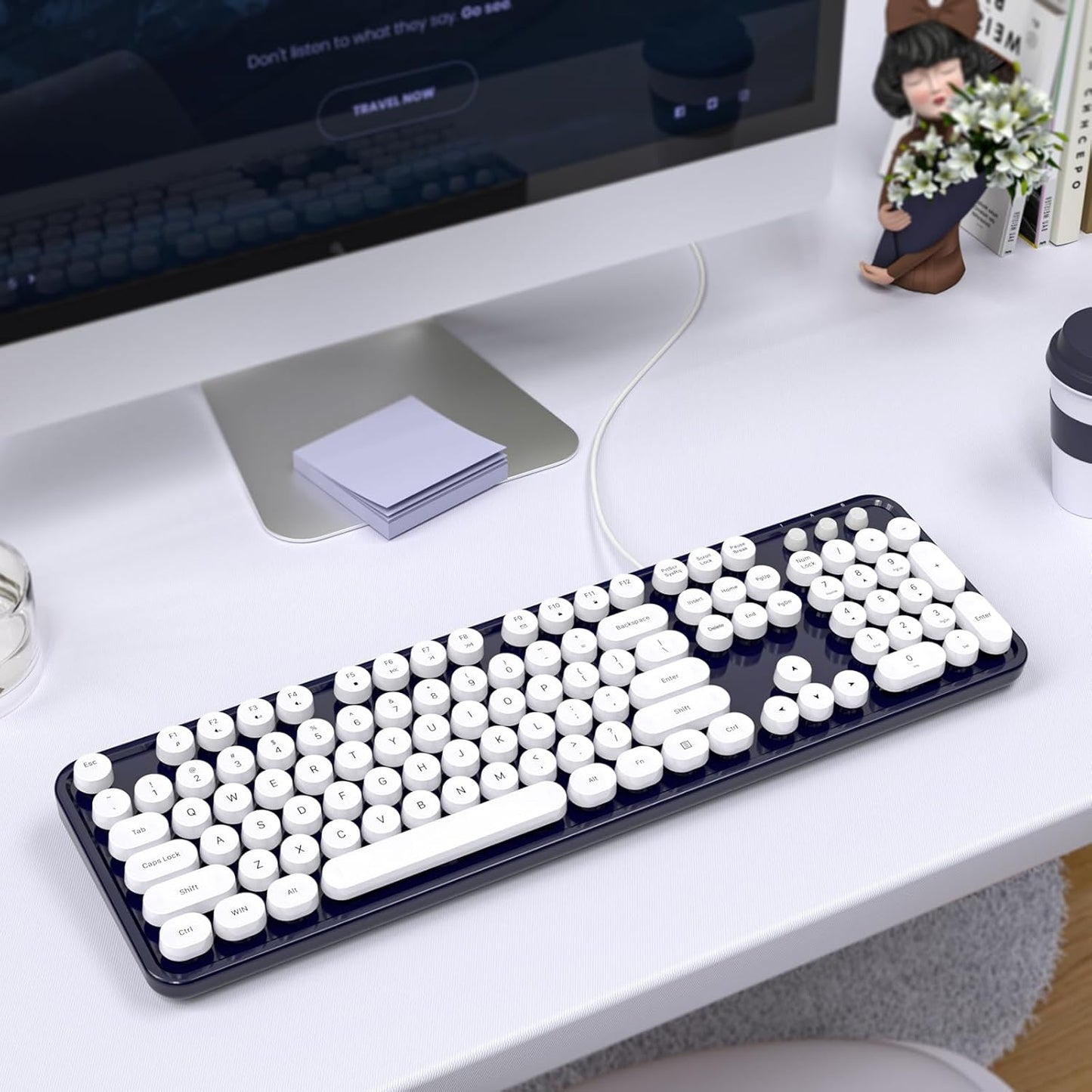 Computer Keyboards Wired, Full Size 104 Keys Typewriter Keyboard with Number Pad, Plug Play USB Keyboard for PC Laptop Desktop Windows (Dark Blue)