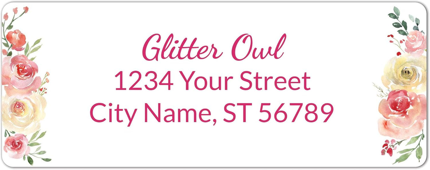 Personalized Return Address Labels Floral - Set of 120 Custom Mailing Labels for Envelopes, Self Adhesive Flat Sheet Rectangle Personalized Name Stickers (Blush Pink)